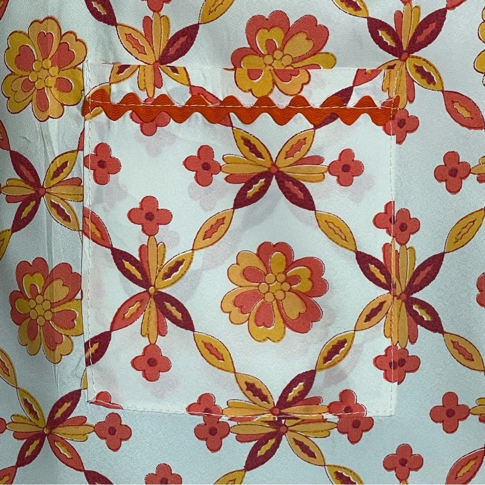 Hand Crafted Hostess Apron MCM White with Autumn Colors Geometric Floral Vintage